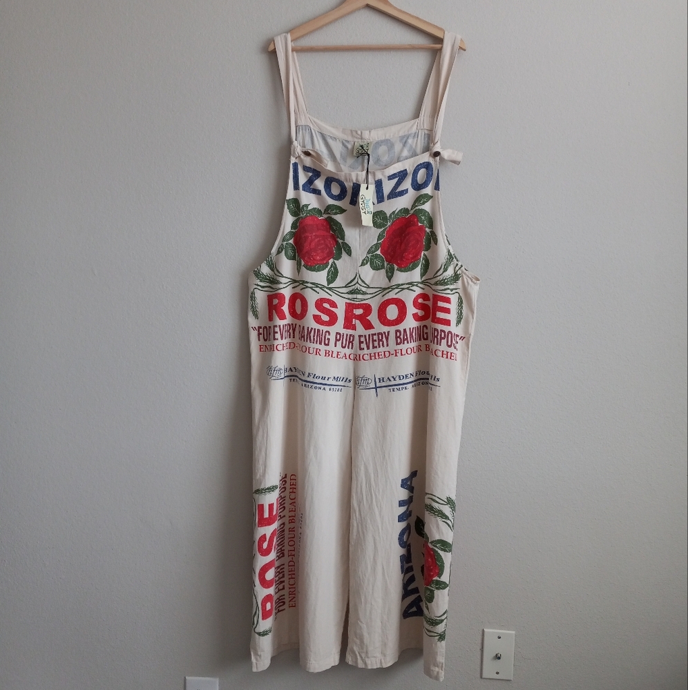 Jaded Gypsy Roses Flour Sack Market Fresh Overalls Cotton L/XL - Picture 14 of 16